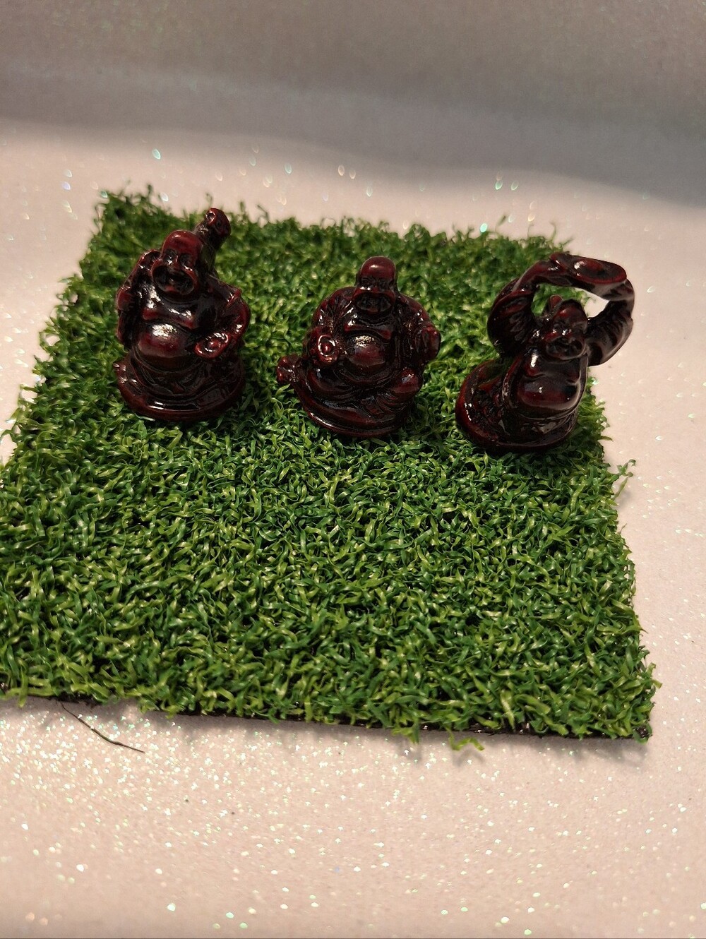 Happy Buddha Dark Red Mini Laughing Buddha Figurine Set New
